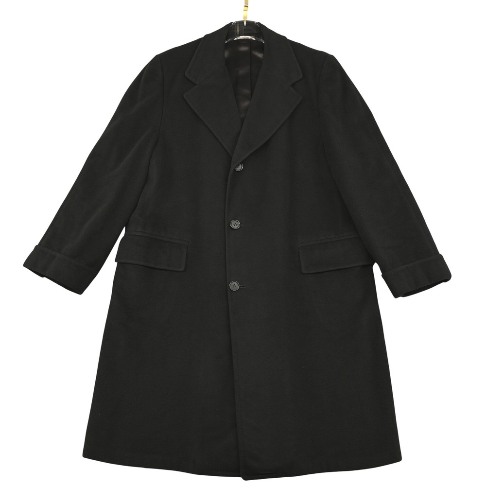 100% Pure Cashmere Vintage 50s Kanns Long Overcoat Trench Jacket Men Large Black
